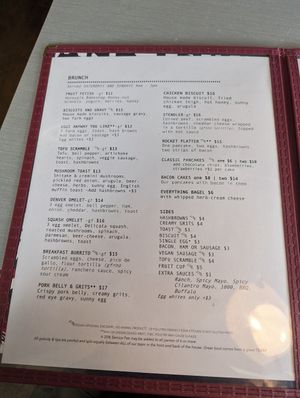 Brunch menu at Comet Cafe in Milwaukee