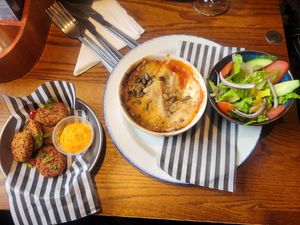 Citrus Pea Bites and Rainbow Lasagne at Antelope Inn in Bangor