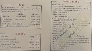 Menu 7 of 9 - Chai, coffee beans and extras  at The Little Red Fox Espresso in Siem Reap