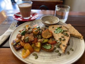 Funguy tempeh dish  at The Little Red Fox Espresso in Siem Reap