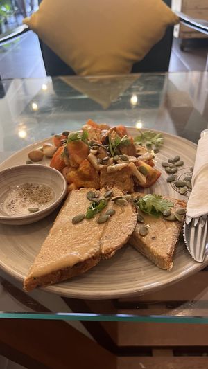 Breakfest with tempeh  at The Little Red Fox Espresso in Siem Reap