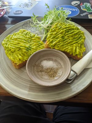 Smashed avocado on sourdough bread at The Little Red Fox Espresso in Siem Reap