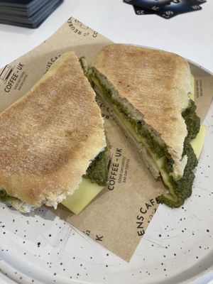 Cheese & pesto ciabatta  at Reubens Cafe & Coffee in Holyhead