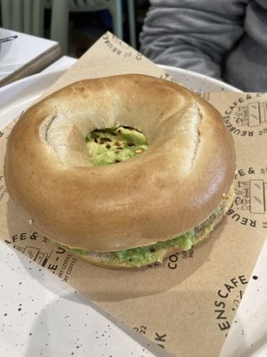 Avocado, lemon, chilli bagel   at Reubens Cafe & Coffee in Holyhead