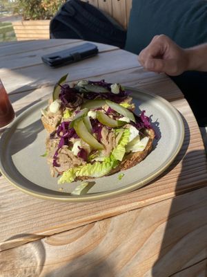 Something with bread and jackfruit  at Faculty Club Novum in Wageningen