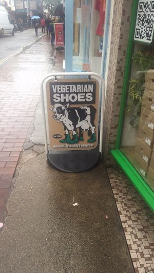 sign at Vegetarian Shoes in Brighton