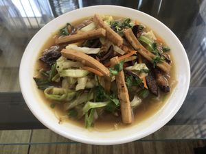 Si-to-k noodle soup  at Hamro Vegan in Lalitpur