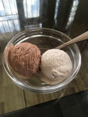 Chocolate and vanilla ice cream  at Hamro Vegan in Lalitpur