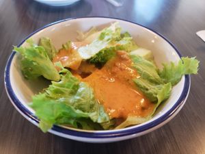 Salad with peanut dressing, complimentary with lunch at Thai Station Restaurant in Carrboro
