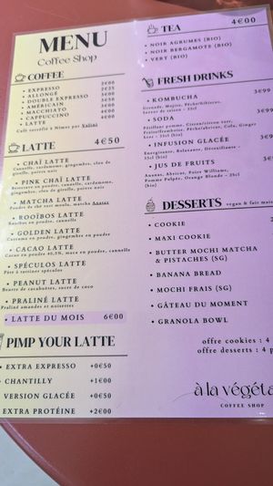 Menu at À la Végétale in Nimes
