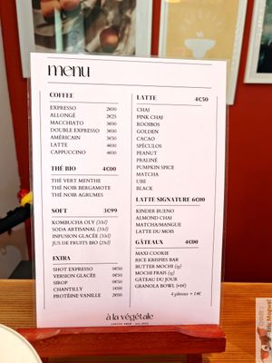 Menu at À la Végétale in Nimes