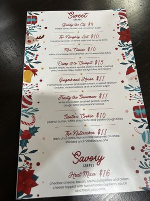 Holiday menu   at Crêpe Café Sisters in Leavenworth