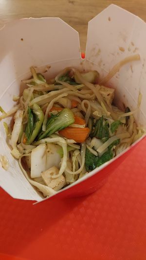 Rice noodles with extra tofu and pakchoi with Shaolin sauce 8.20eur at HIT'WOK in Ljubljana