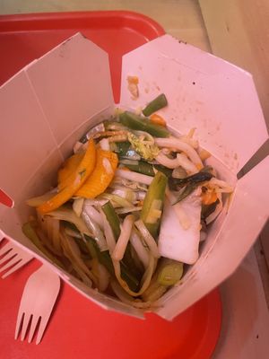 Udon noodles with vegetables, tofu, bell pepper, baby corn and shaolin sauce  at HIT'WOK in Ljubljana