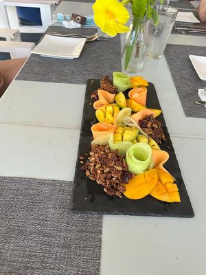 Fruit plate with granola   at ECO Lifestyle & Lodge in Bathsheba