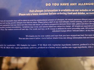 Abbreviations description on menu at Duke Of Somerset in East London