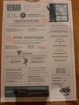 Vegan Menu at Duke Of Somerset in East London