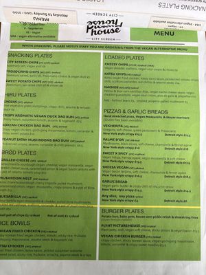 The vegan menu October 2025  at City Screen Picturehouse in York