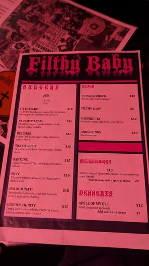 Filthy Baby popup menu July 2024 at Hail Lilith  in Footscray