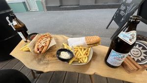 Kimchi hot dog and Bosna  at Eh Wurst Vegane Würstelbar in Vienna