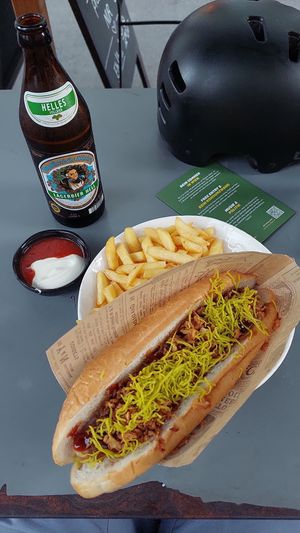 BBQ Hotdog with french fries at Eh Wurst Vegane Würstelbar in Vienna