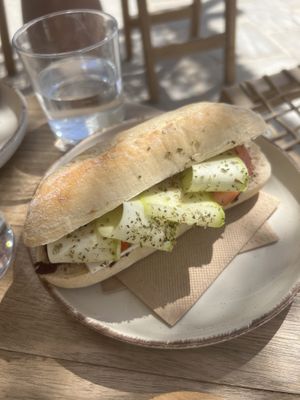 Vegan Feta bread (3€)  at goat in a boat in Naxos