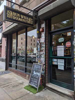 view from the street at Dun-Well Doughnuts in Brooklyn