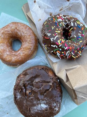 Chocolate sprinkle, Boston Cream, Classic glazed  at Dun-Well Doughnuts in Brooklyn