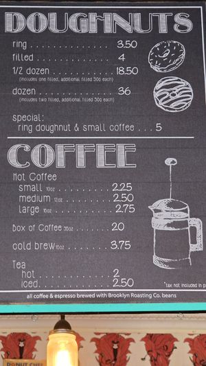 Menu at Dun-Well Doughnuts in Brooklyn