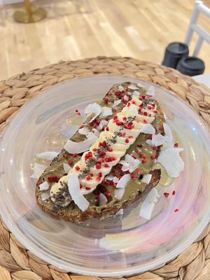 Sea Salt Caramel Hemp butter on Sourdough Toast with Banana - Vegan and refined Sugar Free  at Love Live Light Healing Hub in Cardiff