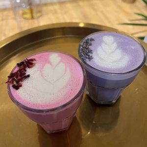 Hot Rose Love Latte and Lavender Latte at Love Live Light Healing Hub in Cardiff
