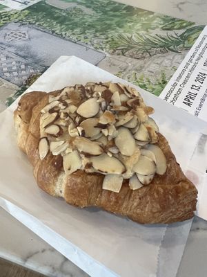 Vegan almond croissant, sooo yummy! I also got blue mylk lattes.  at Java Burrito in Savannah