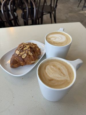 Vegan croissant and coffee with oat milk  at Java Burrito in Savannah