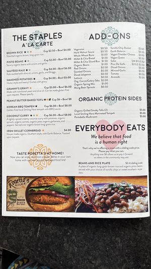 Menu  at Rosetta's Kitchen in Asheville