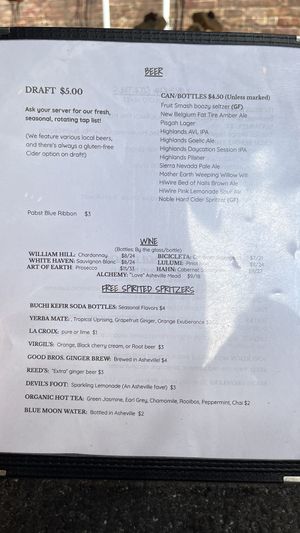 Drink Menu  at Rosetta's Kitchen in Asheville