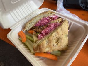 Tempeh Ruben, customized online, TO GO order.  at Rosetta's Kitchen in Asheville