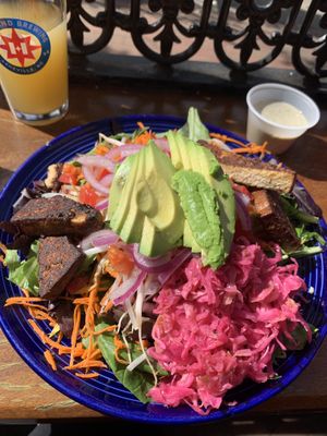 the salad plate with vegan ranch and draft kombucha  at Rosetta's Kitchen in Asheville
