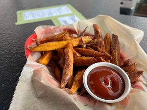 Sweet tater fries with chipotle ketchup at Rosetta's Kitchen in Asheville