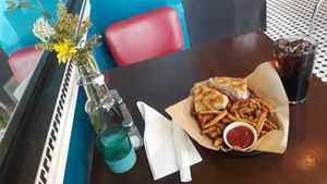 Vegan Reuben & cajun spiced fries! at Rosetta's Kitchen in Asheville