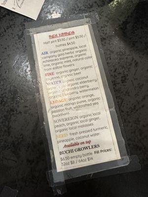 Kombucha menu  at Rosetta's Kitchen in Asheville