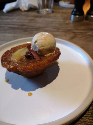 Apple tart tatin with vegan caramel ice-cream at The Wheatsheaf Inn in Cheltenham