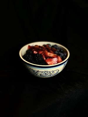 Bliss Bowl: acai with granola, blackberries, blueberries, strawberries, goji berries & lemon zest at Subculture Coffee Roasters in West Palm Beach
