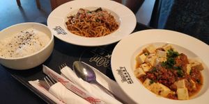 Dan dan noodles and mapo tofu at The Rogue Panda in Brooklyn