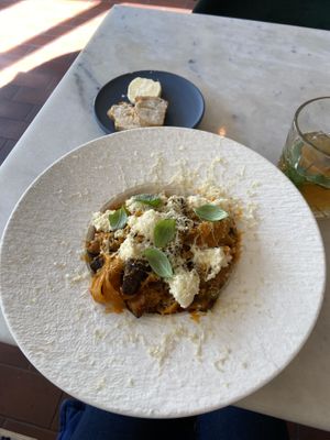Pasta with ricotta and eggplant: sooo good! The ricotta is very creamy and a bit zesty  at Konijnenvoer in Arnhem
