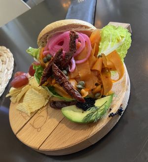 Lax carrot bagel: very tasty but a bit oily. The bread is amazing: crispy from the outside and fluffy on the inside.  at Konijnenvoer in Arnhem