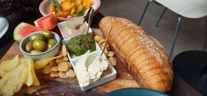 Bread board. The orange butter dip was particularly good! at Konijnenvoer in Arnhem