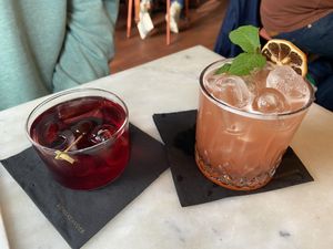 Cherry negroni (a bit bitter) and Jungle cat (quite strong tequila flavour) at Konijnenvoer in Arnhem