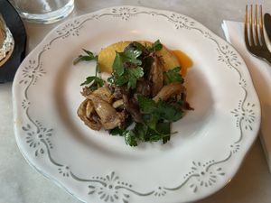 1st course with polenta: fantastic! Crispy polenta with soft inside  at Konijnenvoer in Arnhem