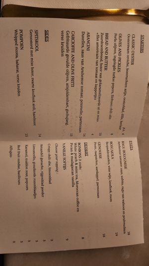 Menu at Konijnenvoer in Arnhem