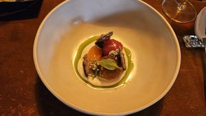 First course: tomato and vegan cheesy base at Konijnenvoer in Arnhem